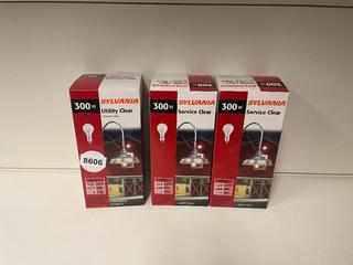 (3) Sylvania 300W Utility Clear Bulbs.