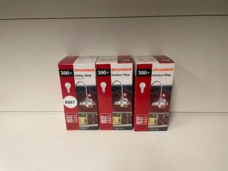 (3) Sylvania 300W Utility Clear Bulbs.