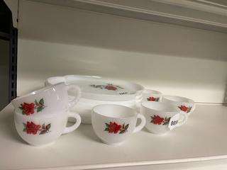 (6) Sets of Federal Milk Glass Snack Plates and Teacups.