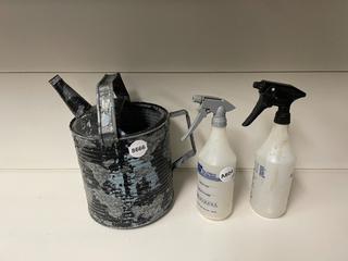 Galvanized Watering Can and (2) Spray Bottles.