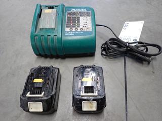 (2) Makita 18V Batteries, BL1830 and (1) Charger, DC18RA.