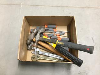 Assorted Hammers, Crescent Wrenches and Screwdrivers.