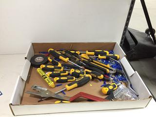 Assorted Screwdrivers, Bits, Screws and Anchors.
