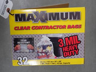 Box of Maximum 3 Mil Heavy Duty Clear Contractor Bags.