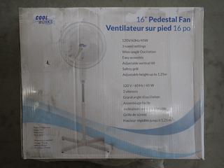 Cool Works 16in White Pedestal Fan, CRSF-16B1 .