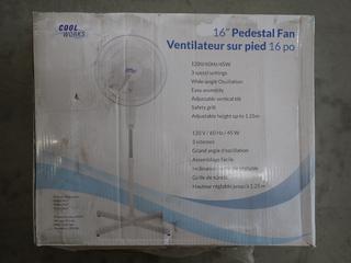 Cool Works 16in White Pedestal Fan, CRSF-16B1 .