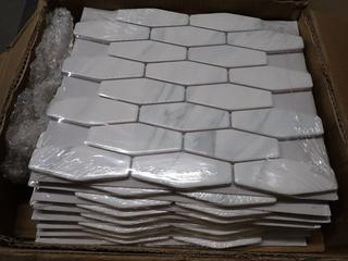 (8) Sheets of Ceratec Peak Libra 1.7x4.8 Glossy Calacatta EH5 Mosaic Tile.