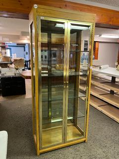 Wood, Brass and Glass Cabinet, 34in x 17in x 80-1/2in.