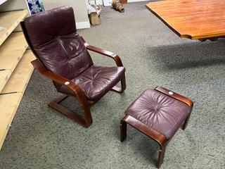 Palliser Burgandy Leather Arm Chair and Ottoman.