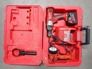 Milwaukee Cordless 1/2in Hammer Drill, Work Light, Charger and 18V Battery.