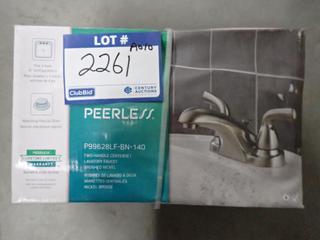 Peerless P99628LF-BN-140 Brushed Nickel Two-Handle Centerset Lavatory Faucet.