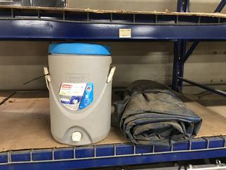 Coleman 5 Gallon Beverage Cooler & Large Tarp, Unknown Dimensions.