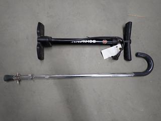 Adjustable Cane and Schwinn Floor Bike Pump.