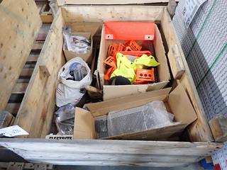 Crate of Plastic Tie Down Protectors, Truck Flagging, Light Covers and Wiring, Etc.