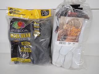 (4) Pairs of Goatskin Leather Gloves and Heavy Duty Crew Socks, Opened.