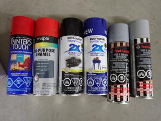 Assorted Cans of Spray Paint and Shoe Cleaner/Deodorizer.