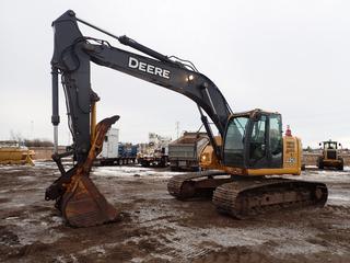 2012 John Deere 225D LC Excavator c/w Isuzu Diesel, Cab, A/C, Joystick, Aux-Hyd, TBG, 32 In. Tracks, Clean Up Bucket, Thumb, Showing 7,412 Hrs, SN 1FF225DXLBD502045 **Located Offsite Near Clyde, AB, For More Information Contact Chris 587-340-9961**