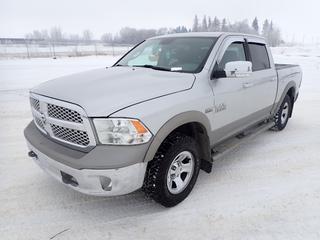 2013 Ram 1500 Crew Cab 4X4 Pickup c/w 5.7L V8 Hemi, A/T, A/C, (2) Ram Box Storage Cabinets, Tonneau Cover, LT 265/70R17 Tires, 3,900 Lb. Front/Rear Axle, GVWR 6,800 Lb.,  Showing 321,708 Kms, 1,770 Idle Hours, 10,128 Drive Hours, VIN 1C6RR7LT4DS551271 *Note: Engine Light On, Media Center/Radio Does Not Work*