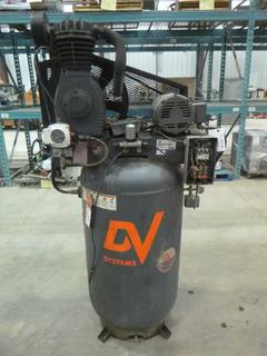 DV Systems Air Compressor, Product TAPV-5052-41XL, 5 HP, 200V, 60 Hz, 3 Phase, 175 PSIG, SN 36221, 38 In. x 74 In.
(H)