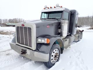 2009 Peterbilt T/A Truck Tractor c/w Cat C15 Acert Diesel Engine, 18 Speed Eaton Fuller (Unattached), 228 In. W/B, 36 In. Sleeper, GVWR 57,220 Lb, 44,000 Lb. Rear Axle, 13,220 Lb. Front Axle, Showing 567,874 Kms, 1,714 Hrs, VIN 1XPTDB0X09D777695 w/ Qty of Mirrors, Lights, Exhaust Stacks, Fuel Tank, Storage Box, Interior Parts To Complete Truck *Note: Truck Starts/Runs As Is, Transmission Removed And Requires Rebuild* **Note: Located Offsite at 53519 Range Road 223, Ardrossan AB, T8E 2L7, For More Information Contact Chris 587-340-9961**