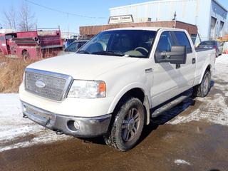 2007 Ford F-150 Lariat Crew Cab 4X4 Pickup c/w 5.4L V8 Triton, A/T, A/C, Leather, Box Liner, Running Boards, GVWR 7,200 Lb, Front Axle 3,900 Lb, Rear Axle 3,850 Lb, P275/65R18 Tires, Showing 167,858 Kms, VIN 1FTPW14VX7FB70463 *Note: Engine Light On, ABS Light On* **Located Offsite at 21220-107 Avenue NW, Edmonton, For More Information Contact Richard at 780-222-8309** PL#58