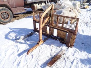 3 Ft. Fork Attachment To Fit Skid Steer w/ Hydraulic Grapple, 42 In. x 2 1/2 In. **Located Offsite at 21220-107 Avenue NW, Edmonton, For More Information Contact Richard at 780-222-8309**