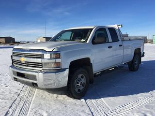 2015 Chevrolet Silverado 2500HD 4x4 Ext. Cab Pickup c/w 6.0L Vortec V8, Auto, A/C, Power Locks, Power Windows, Cruise, Tow Package, 265/70R17 Tires, Showing 253,961 Kms, VIN 1GC2KUEG3FZ132965. *Passenger Side Damaged, Passenger Door Not Opening Fully, Passenger Headlight Assembly Damaged*.