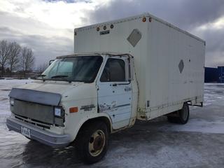 1990 Chevrolet 30 Cube Van c/w 5.7 TBI V8, Auto, 14 Ft. Box, Contents Included, LT225/75R16 Tires, S/N 2GBJG31K0L4104016 *Not Running, Parts Only*