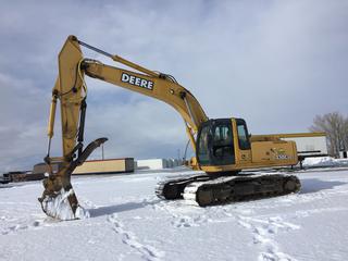 2003 Deere 230C LC Excavator c/w 8 Cyl Diesel, Power Shift Trans, Climate Control, A/C, Stereo, Pro Heat, Clean Out Bucket with Thumb, Showing 14,430 Hours, S/N FF230CX603397 *Hyd. Leak*