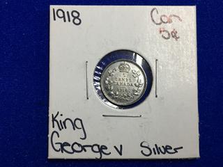 1918 Canada Five Cent Silver Coin.