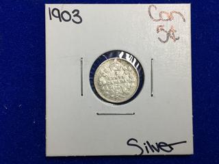 1903 Canada Five Cent Silver Coin.