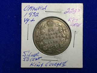 1932 Canada Fifty Cent Silver Coin.