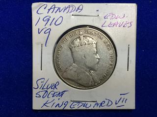 1910 Canada Fifty Cent Silver Coin.