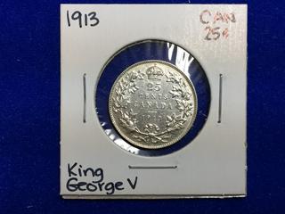 1913 Canada Twenty Five Cent Coin.