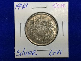 1943 Canada Fifty Cent Silver Coin.