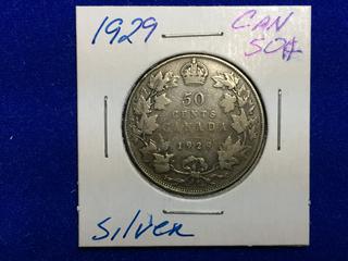 1929 Canada Fifty Cent Silver Coin.