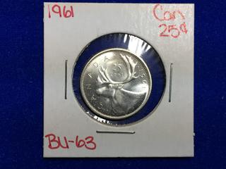 1961 Canada Twenty Five Cent Coin.