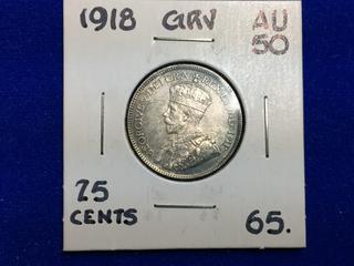 1918 Canada Twenty Five Cent Coin.