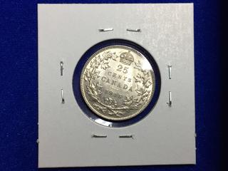 1918 Canada Twenty Five Cent Silver Coin.