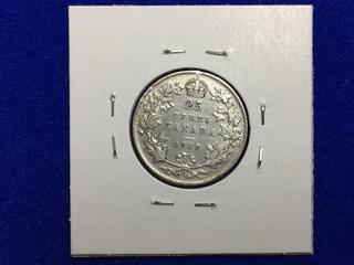 1919 Canada Twenty Five Cent Silver Coin.