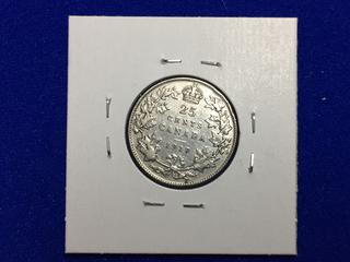 1919 Canada Twenty Five Cent Silver Coin.
