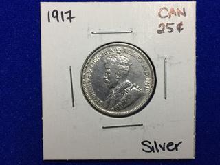 1917 Canada Twenty Five Cent Silver Coin.