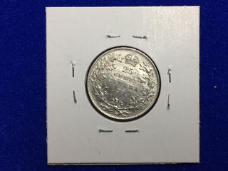 1919 Canada Twenty Five Cent Silver Coin.