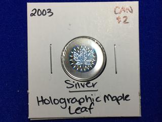 2003 Canada Holographic Maple Leaf Two Dollar Silver Coin.