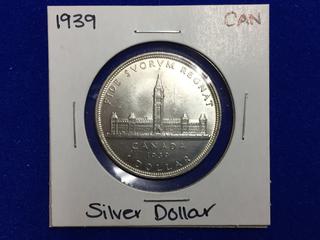 1939 Canada Silver One Dollar Coin.