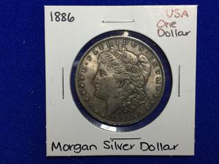 1886 United States Morgan Silver One Dollar Coin.