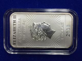 2018 Australia One Ounce .9999 Silver One Dollar Bar.