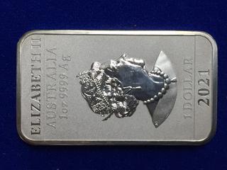 2021 Australia One Ounce .9999 Silver One Dollar Bar.