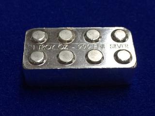One Troy Ounce .999 Fine Silver Lego Brick.
