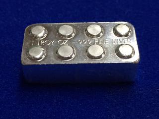 One Troy Ounce .999 Fine Silver Lego Brick.